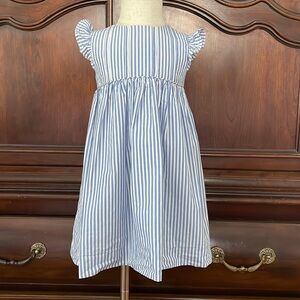 EDGEHILL COLLECTION Girls Blue White Stripes Ruffle Sleeve Dress Size 24M